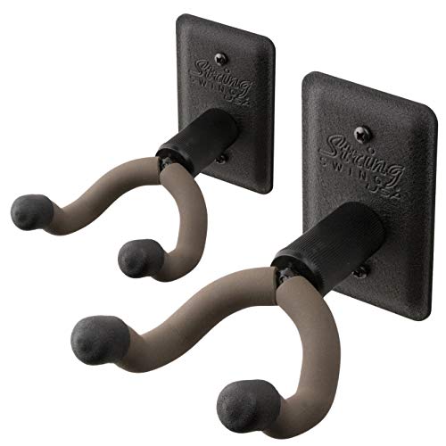 String Swing Guitar Hanger - Holder for Electric Acoustic and Bass Guitars - Stand Accessories Home or Studio Wall - Musical Instruments Safe without Hard Cases - Black Heavy Duty Steel BCC11K 2-Pack - Image 1