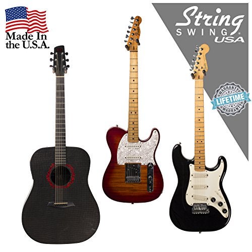 String Swing Guitar Hanger - Holder for Electric Acoustic and Bass Guitars - Stand Accessories Home or Studio Wall - Musical Instruments Safe without Hard Cases - Black Heavy Duty Steel BCC11K 2-Pack - Image 5