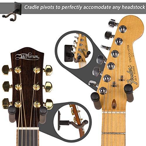 String Swing Guitar Hanger - Holder for Electric Acoustic and Bass Guitars - Stand Accessories Home or Studio Wall - Musical Instruments Safe without Hard Cases - Black Heavy Duty Steel BCC11K 2-Pack - Image 2