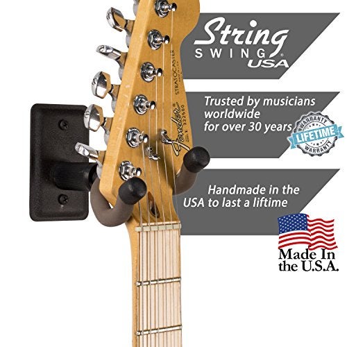 String Swing Guitar Hanger - Holder for Electric Acoustic and Bass Guitars - Stand Accessories Home or Studio Wall - Musical Instruments Safe without Hard Cases - Black Heavy Duty Steel BCC11K 2-Pack - Image 3