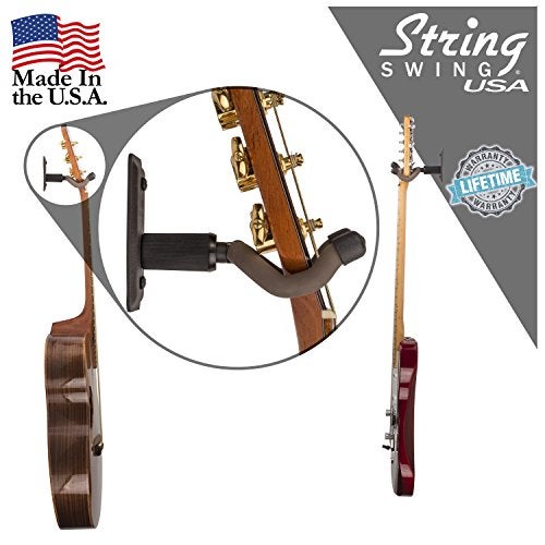 String Swing Guitar Hanger - Holder for Electric Acoustic and Bass Guitars - Stand Accessories Home or Studio Wall - Musical Instruments Safe without Hard Cases - Black Heavy Duty Steel BCC11K 2-Pack - Image 4