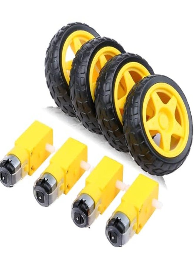 R&D Imported Dual Shaft BO Motor With 65mm Rubber Robot Wheel and DC Motor Black Yellow Set of (4) - Image 1