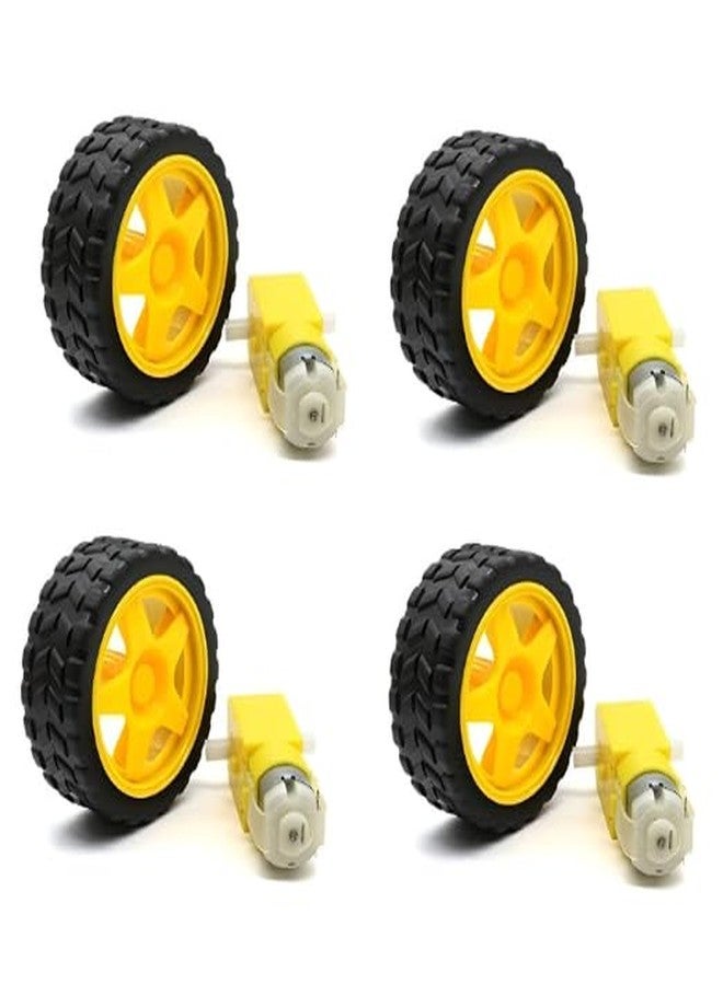 R&D Imported Dual Shaft BO Motor With 65mm Rubber Robot Wheel and DC Motor Black Yellow Set of (4) - Image 2