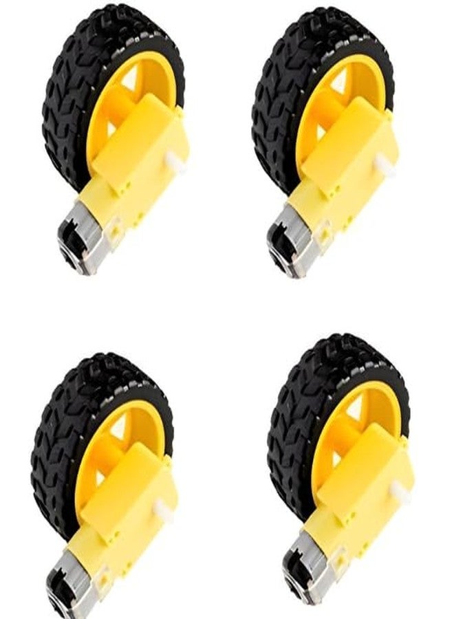 R&D Imported Dual Shaft BO Motor With 65mm Rubber Robot Wheel and DC Motor Black Yellow Set of (4) - Image 3