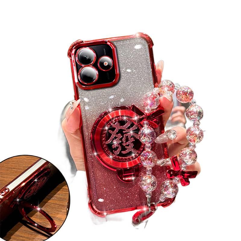 MS غطاء واقي لـ Redmi Note 14 مع جيروسكوب دوار وحامل قابل للطي مع مقاوم للصدمات مع حماية من السقوط مع مغناطيس قوي باللون Electroplated Silver مغناطيسي بوظيفة حامل باللون الفضي باللون. - Image 3