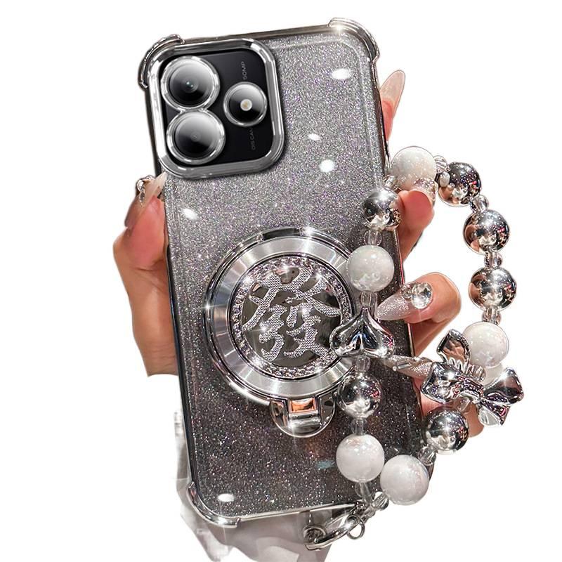 MS غطاء واقي لـ Redmi Note 14 مع جيروسكوب دوار وحامل قابل للطي مع مقاوم للصدمات مع حماية من السقوط مع مغناطيس قوي باللون Electroplated Silver مغناطيسي بوظيفة حامل باللون الفضي باللون. - Image 1