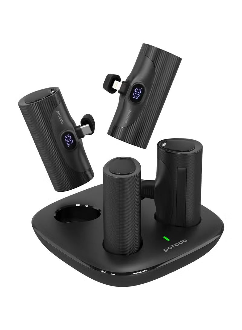 porodo Blue porodo 4-in-1 Station 5000mAh PD20W Power Bank | Built-in 2 Type-C & 2 Lightning Connectors | Fast Charging | Multi-Device Portable Charger – Black - Image 1
