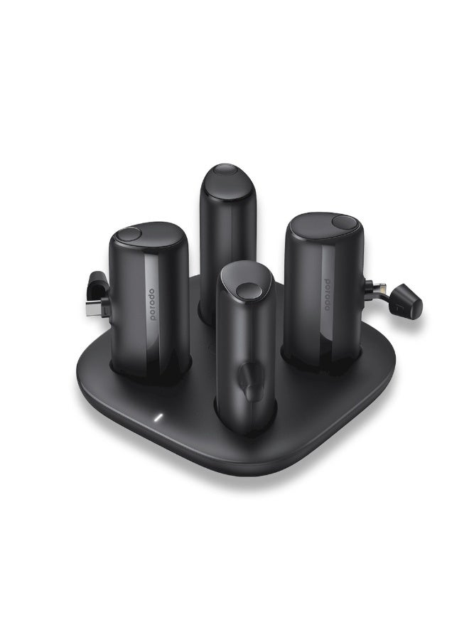 porodo Blue porodo 4-in-1 Station 5000mAh PD20W Power Bank | Built-in 2 Type-C & 2 Lightning Connectors | Fast Charging | Multi-Device Portable Charger – Black - Image 2