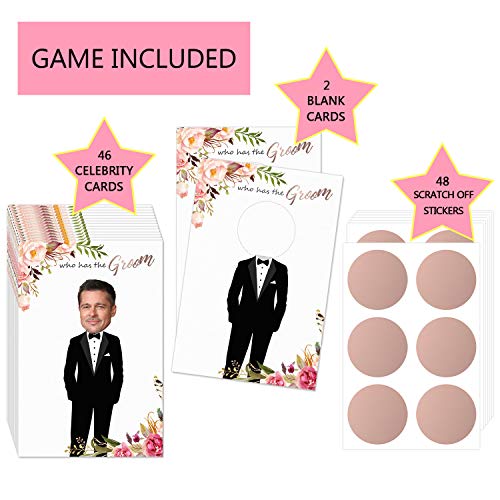MORDUN Floral Bridal Shower Games - Who Has The Groom Scratch Off Celebrity Cards Tickets for 48 Guests - Funny Bachelorette Party Games Ideas - Rose Gold White - Image 2