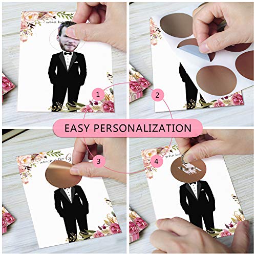 MORDUN Floral Bridal Shower Games - Who Has The Groom Scratch Off Celebrity Cards Tickets for 48 Guests - Funny Bachelorette Party Games Ideas - Rose Gold White - Image 4