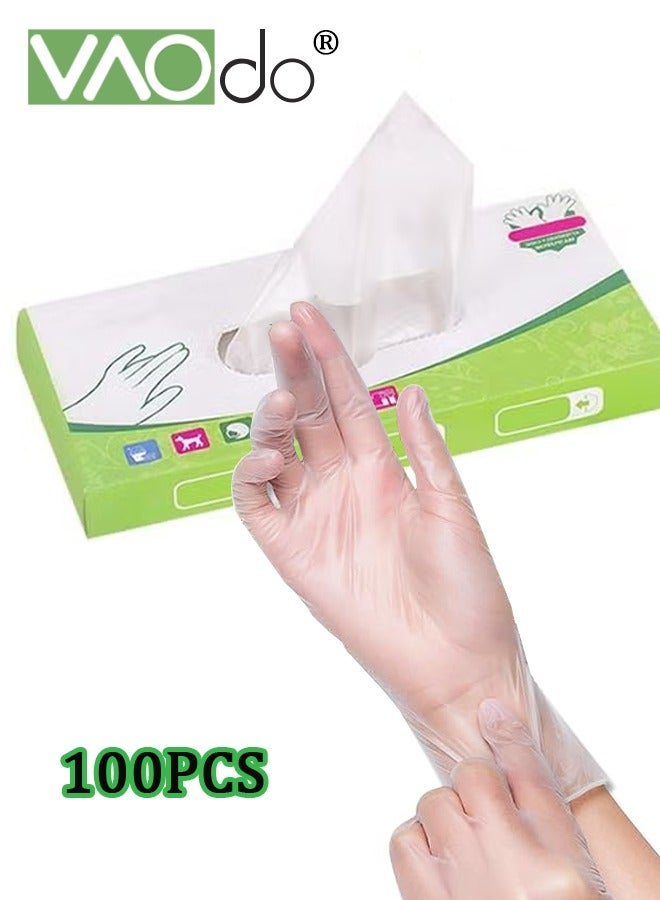 VAOdo 100PCS Disposable Vinyl Gloves, Food Safe, Thickened Elastic Transparent, Latex-Free Powder-Free Clear Plastic Gloves for Cooking, House Clean, Food Prep  - Image 1