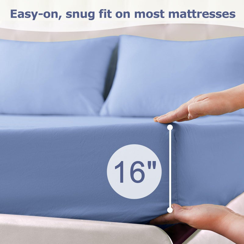 Homilay Queen Size Bed Sheet Set - 4 Piece Soft Microfiber Sheets with Deep Pockets  Cooling Technology  and Wrinkle-Free Pillowcase. Hotel-Quality  Durable Bedding  Chambray Blue - Image 4