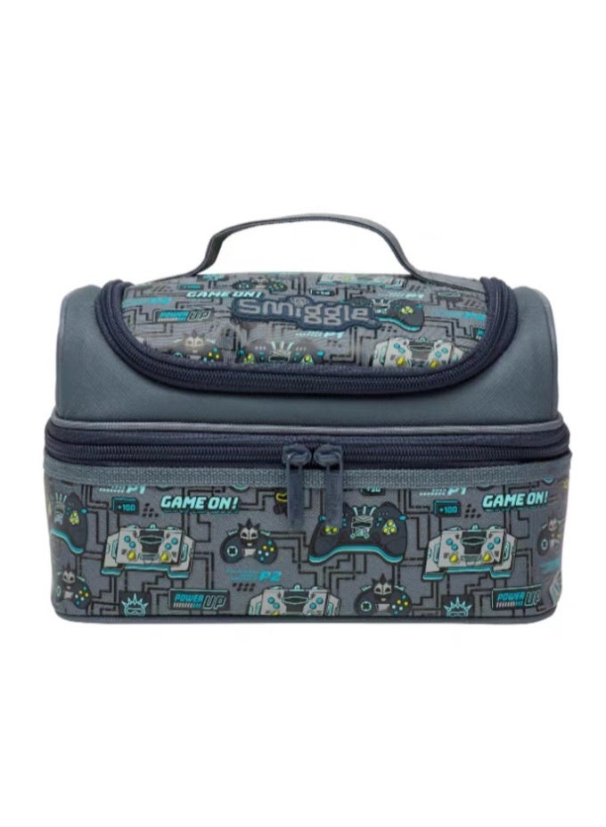 Tech-inspired gaming-themed bento bag with double-layer, double-zipper design; portable and splash-proof.