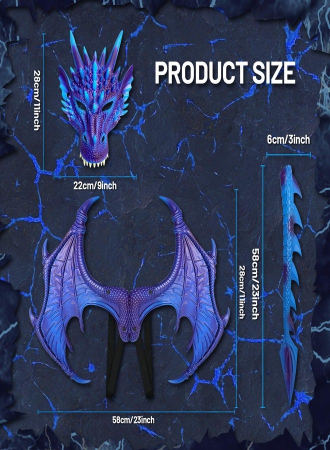 HyperFun Dragon Wings Costume for Kids Dinosaur Tail Mask Set, Cool Halloween Costume Cosplay Dragon Costume Mask for Children Boys (Glacier Blue) - Image 2