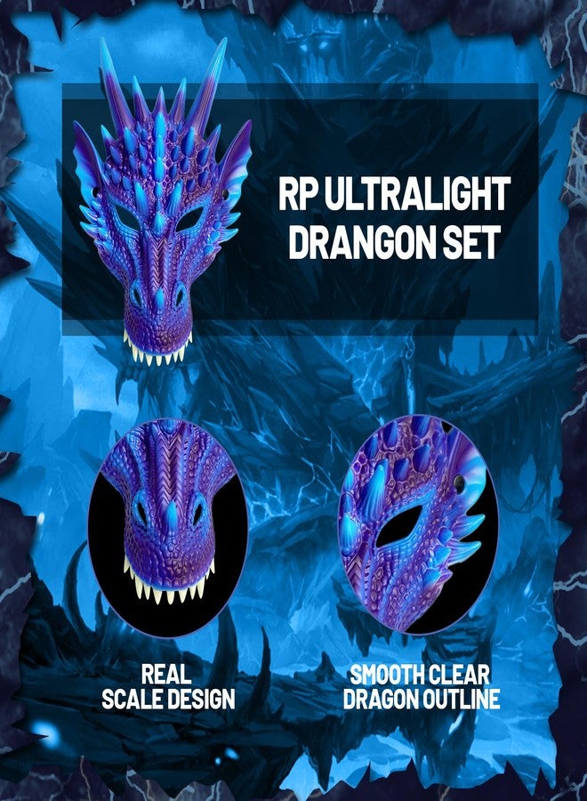 HyperFun Dragon Wings Costume for Kids Dinosaur Tail Mask Set, Cool Halloween Costume Cosplay Dragon Costume Mask for Children Boys (Glacier Blue) - Image 4