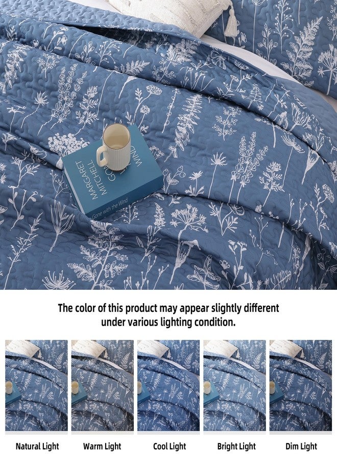 JANZAA Quilt King Size Infinity Blue Quilt Bed Spread Boho Quilt with Floral Pattern Microfiber Quilts Set 3 Pieces Lightweight Comforter Reversible Bedding Set,1Quilt 104x90 inches, 2 Pillowcases - Image 5
