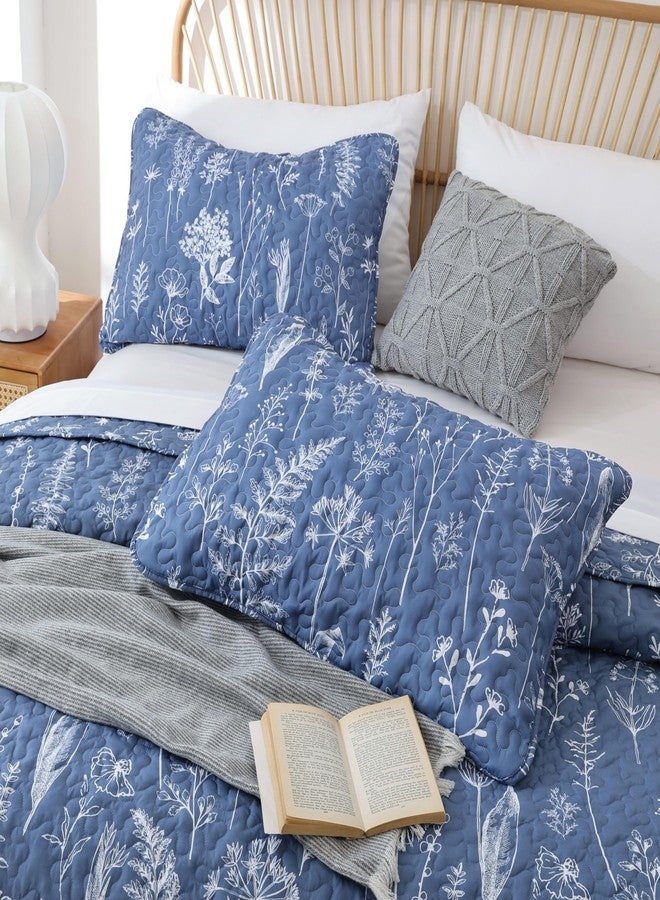 JANZAA Quilt King Size Infinity Blue Quilt Bed Spread Boho Quilt with Floral Pattern Microfiber Quilts Set 3 Pieces Lightweight Comforter Reversible Bedding Set,1Quilt 104x90 inches, 2 Pillowcases - Image 3
