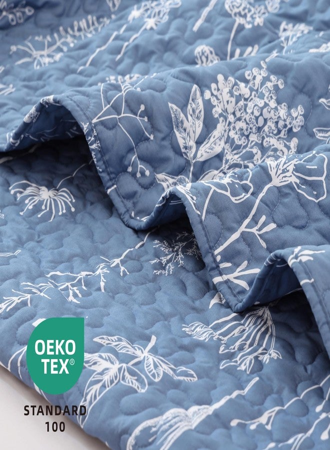 JANZAA Quilt King Size Infinity Blue Quilt Bed Spread Boho Quilt with Floral Pattern Microfiber Quilts Set 3 Pieces Lightweight Comforter Reversible Bedding Set,1Quilt 104x90 inches, 2 Pillowcases - Image 2