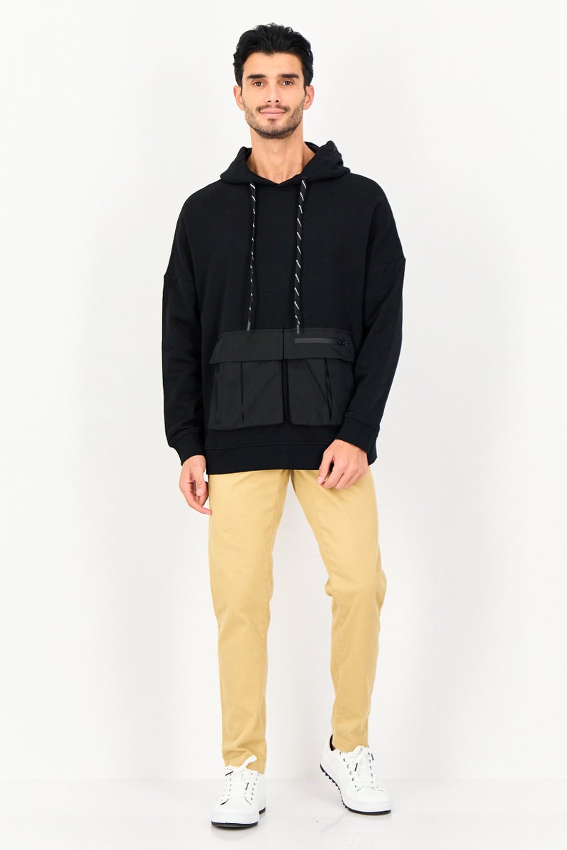 SELECTED Men Plain Long Sleeve Hoodies, Black - Image 4