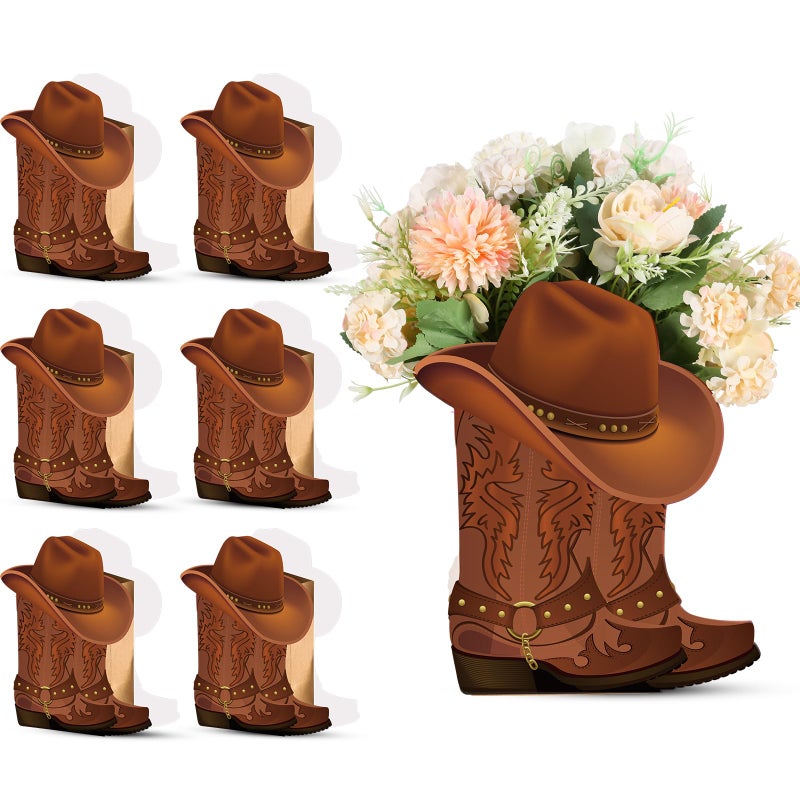 Domensi 8 set Western Cowboy Boots Flower Boxes Centerpiece Boot Shape Box Decorations Western Theme Party Boot Gift for Cowboy Cowgirl Birthday Party Baby Shower Wedding Supplies(Brown,Classic) - Image 1