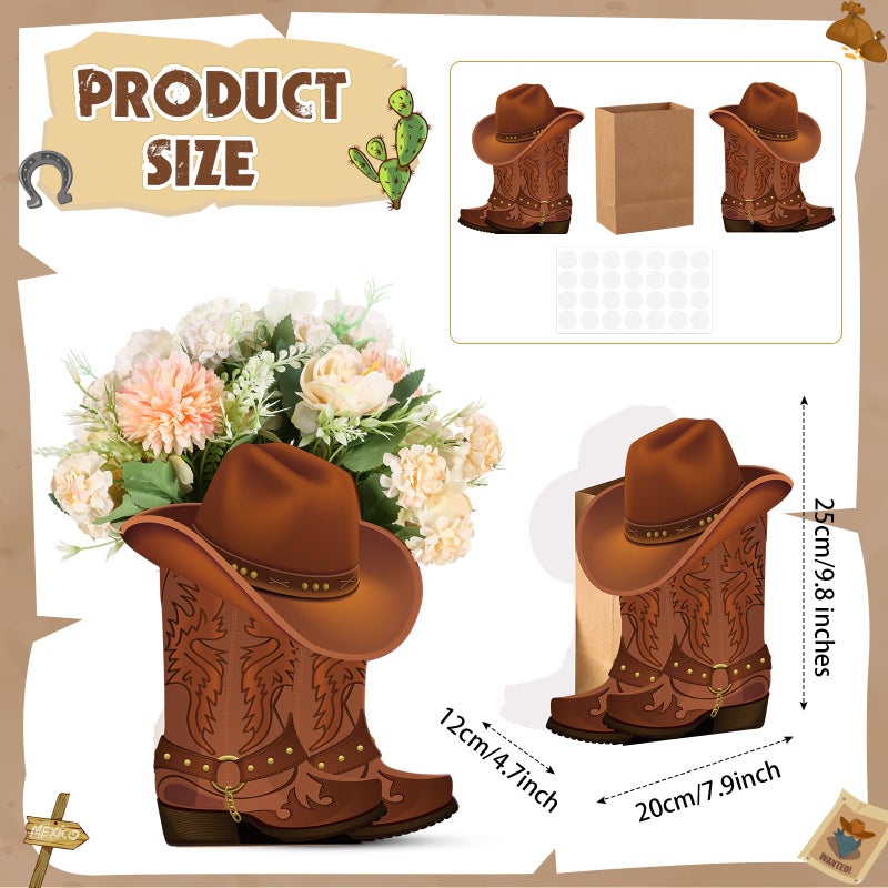 Domensi 8 set Western Cowboy Boots Flower Boxes Centerpiece Boot Shape Box Decorations Western Theme Party Boot Gift for Cowboy Cowgirl Birthday Party Baby Shower Wedding Supplies(Brown,Classic) - Image 2