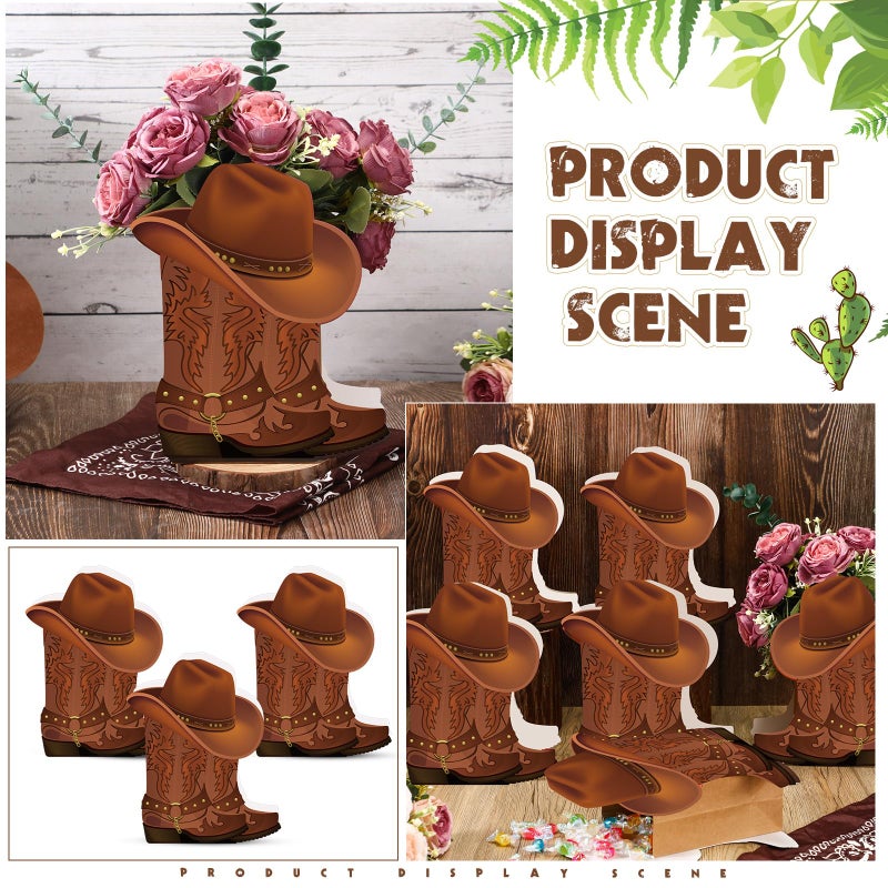 Domensi 8 set Western Cowboy Boots Flower Boxes Centerpiece Boot Shape Box Decorations Western Theme Party Boot Gift for Cowboy Cowgirl Birthday Party Baby Shower Wedding Supplies(Brown,Classic) - Image 5