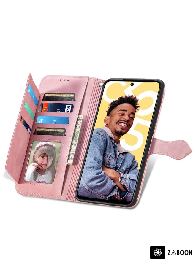For Realme C55 Embossed Flower Zipper Leather Phone Case(Pink)