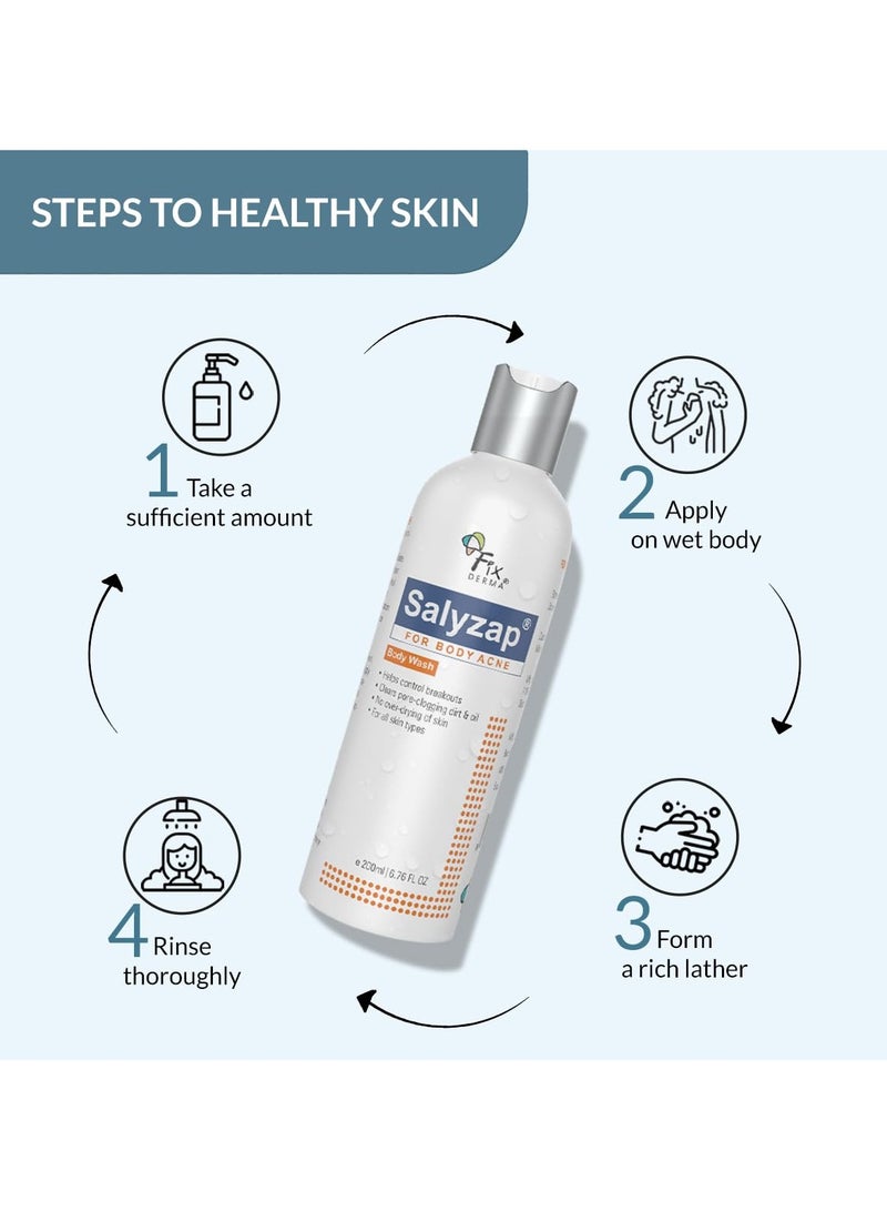 FIXDERMA Salyzap 2% Salicylic Acid Body Wash For Acne,Non Foaming Body Wash,Exfoliant,Acne On Back,Upper Arms- 200ml - Image 5