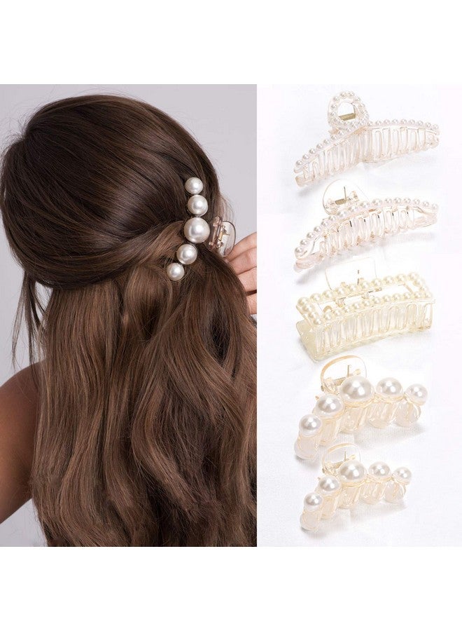 NAISIER NAISEIR Pearl Hair Claw Clips Large Claw Clip for Women and Girls Pearl Non Slip Hair Clip Jaw Clips Clamp Styling Accessories for Women Girls.(Pearl Clip Set)  - Image 1