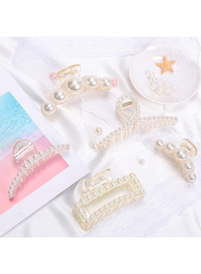 NAISIER NAISEIR Pearl Hair Claw Clips Large Claw Clip for Women and Girls Pearl Non Slip Hair Clip Jaw Clips Clamp Styling Accessories for Women Girls.(Pearl Clip Set)  - Image 2