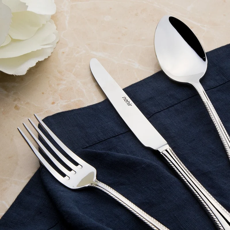 نهير Nehir Fulya Plain 89 Piece Cutlery Set with Leather Box