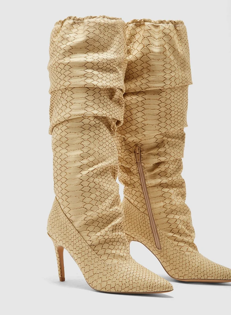 Missguided Rouched Elasticated Boot - Snake