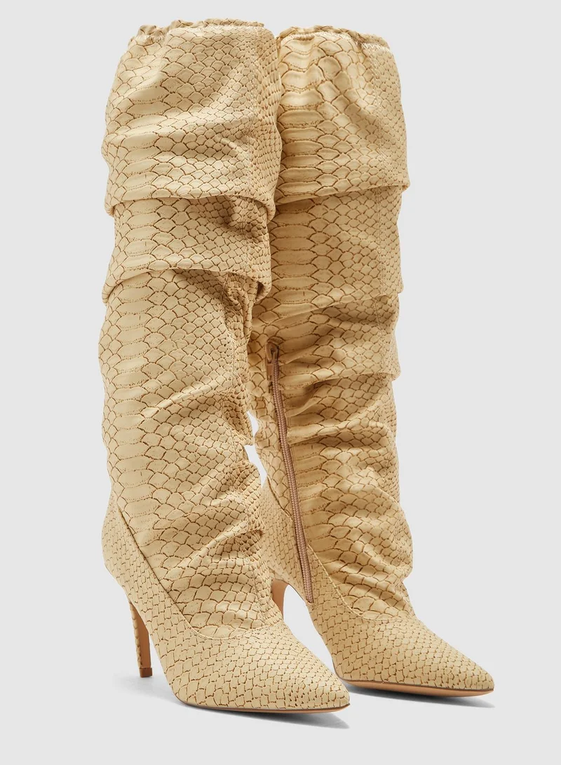 Missguided Rouched Elasticated Boot - Snake