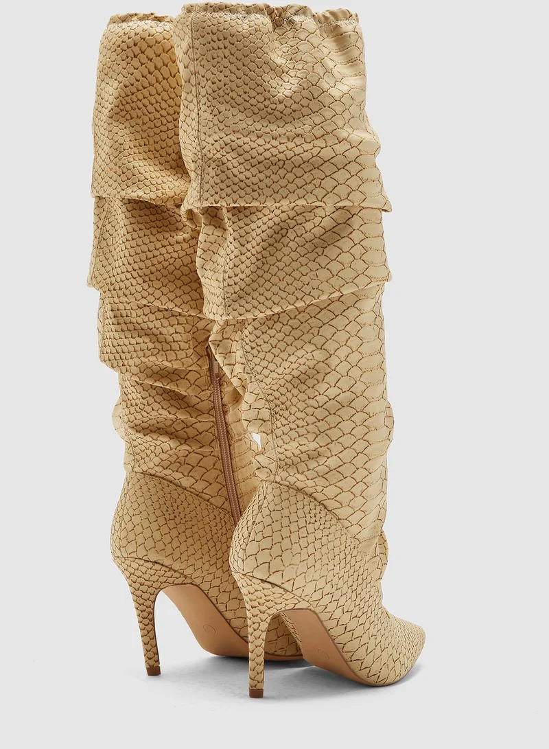 Missguided Rouched Elasticated Boot - Snake