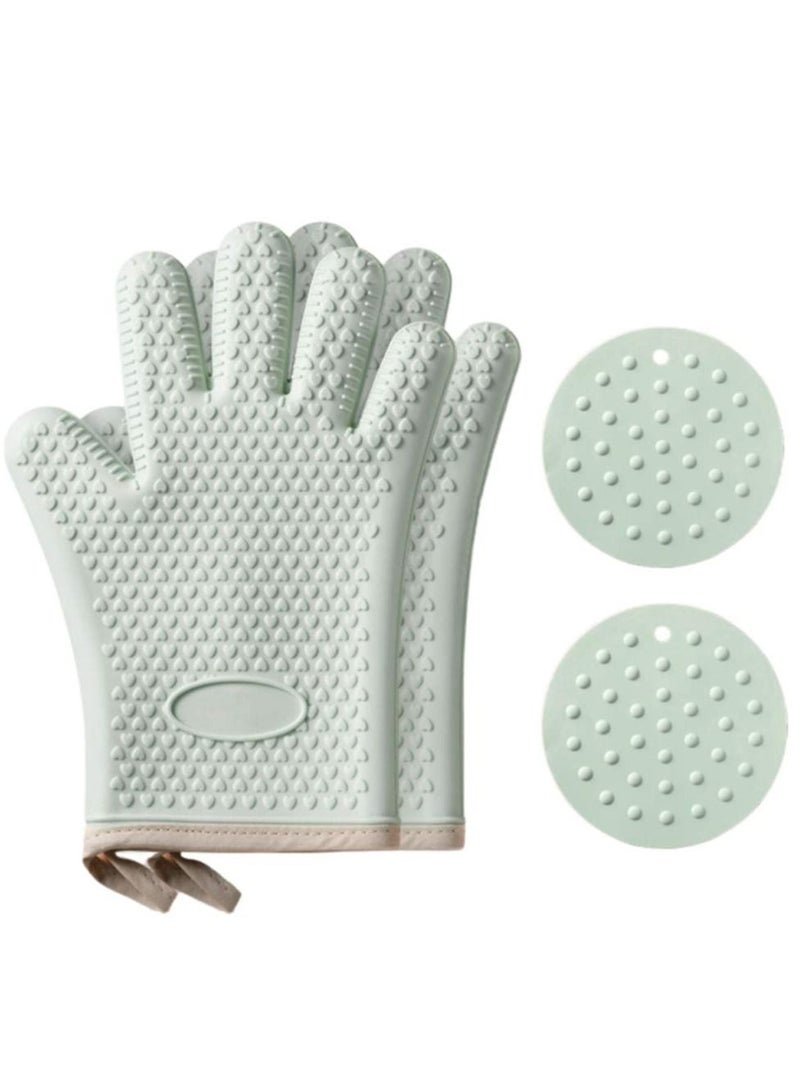 Oven Mitts,  Professional Heat Resistant Gloves Non-Slip Hand Protective Cooking Gloves Silicone and Cotton Double-Layer Heat Resistant Glove Silicone Gloves Oven Gloves BBQ Gloves - Image 1