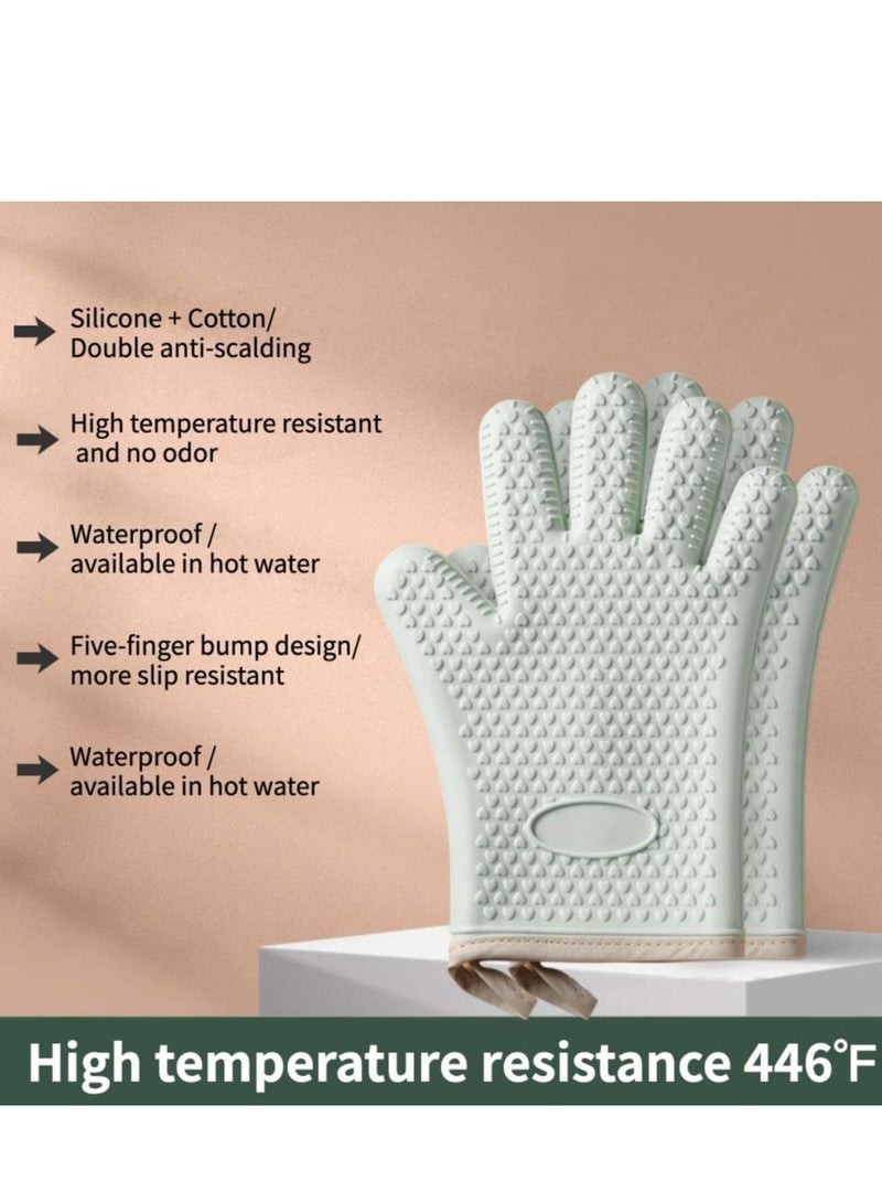 Oven Mitts,  Professional Heat Resistant Gloves Non-Slip Hand Protective Cooking Gloves Silicone and Cotton Double-Layer Heat Resistant Glove Silicone Gloves Oven Gloves BBQ Gloves - Image 5