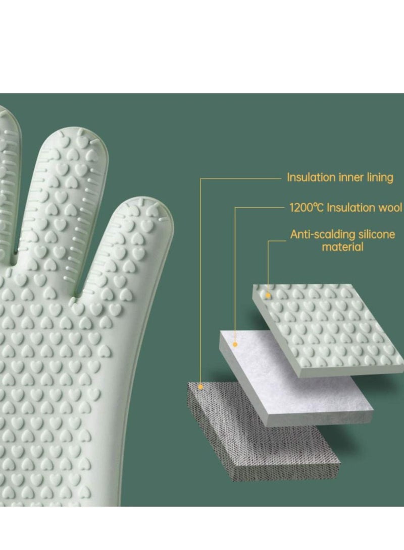Oven Mitts,  Professional Heat Resistant Gloves Non-Slip Hand Protective Cooking Gloves Silicone and Cotton Double-Layer Heat Resistant Glove Silicone Gloves Oven Gloves BBQ Gloves - Image 3