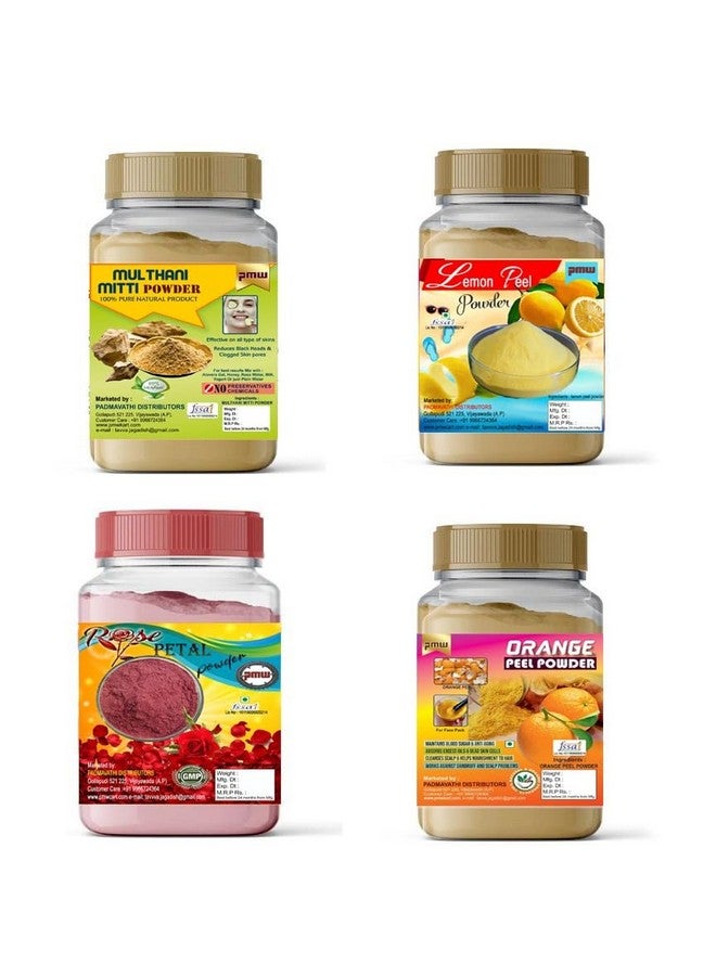 Pmw - Jar Pack - Powder Of Orange Peel, Lemon Peel, Multani Mitti and Rose Petal - For Face Pack - Pure & Natural Powders - 100G Each