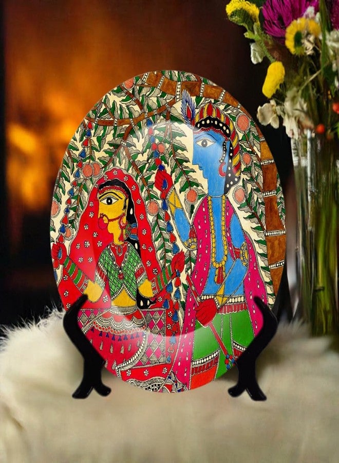 JIKRAA Ceramic Madhubani Print Handcrafted Plate (Multi_8.2 Inch X 8.2 Inch X 1.1 Inch) - Image 1
