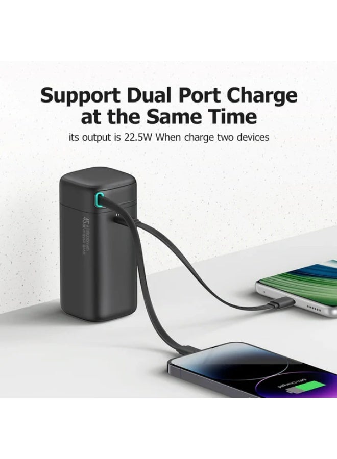 USAMS PD45W Power Bank 18000mAh with Built-in Lightning Magnetic Retractable Cable – Dual USB-C & Lightning Output, 22.5W Simultaneous Charging, Compact Design - Image 3