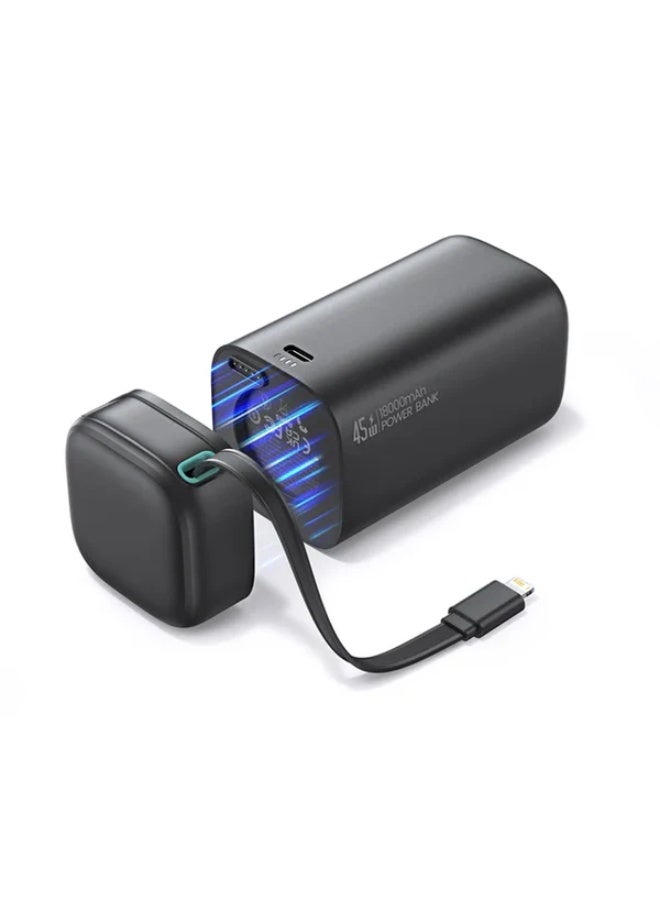 USAMS PD45W Power Bank 18000mAh with Built-in Lightning Magnetic Retractable Cable – Dual USB-C & Lightning Output, 22.5W Simultaneous Charging, Compact Design - Image 1