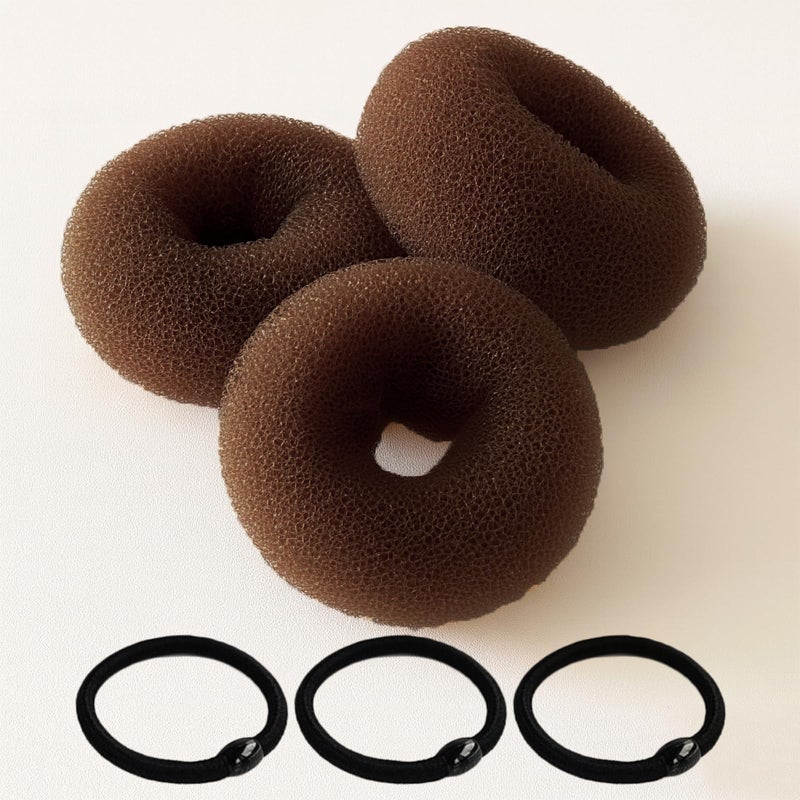 GERILKAI 3 Pcs Brown Hair Bun Maker - Hair Donut Set for Kids Girls Women(Medium) 3 Elastic Bands, Hair Donut Bun Maker Tool for Short and Thin Hair Crown Shapers Accessories (3 Inch) - Image 1