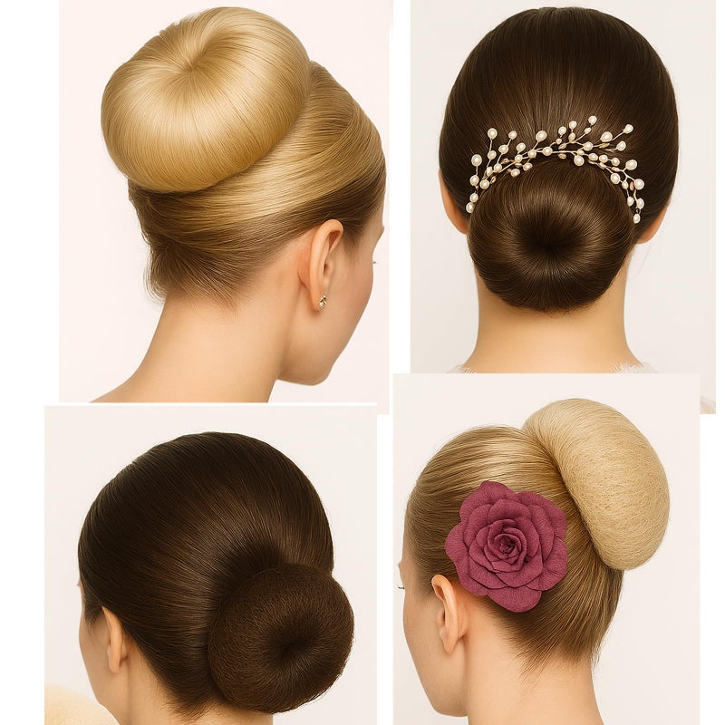 GERILKAI 3 Pcs Brown Hair Bun Maker - Hair Donut Set for Kids Girls Women(Medium) 3 Elastic Bands, Hair Donut Bun Maker Tool for Short and Thin Hair Crown Shapers Accessories (3 Inch) - Image 5