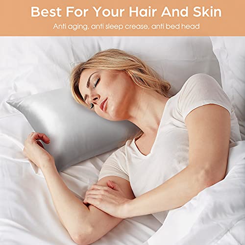 Veaken Silk Pillowcase for Hair and Skin, 2 Pack 100% Mulberry Silk Pillowcase 25 Momme, 600 Thread Count, Both Side Pure Silk Pillow Cover with Hidden Zipper (Gray, Standard 20''×26'') - Image 2
