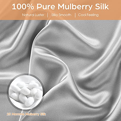 Veaken Silk Pillowcase for Hair and Skin, 2 Pack 100% Mulberry Silk Pillowcase 25 Momme, 600 Thread Count, Both Side Pure Silk Pillow Cover with Hidden Zipper (Gray, Standard 20''×26'') - Image 3