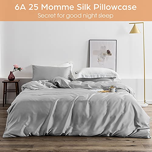 Veaken Silk Pillowcase for Hair and Skin, 2 Pack 100% Mulberry Silk Pillowcase 25 Momme, 600 Thread Count, Both Side Pure Silk Pillow Cover with Hidden Zipper (Gray, Standard 20''×26'') - Image 5