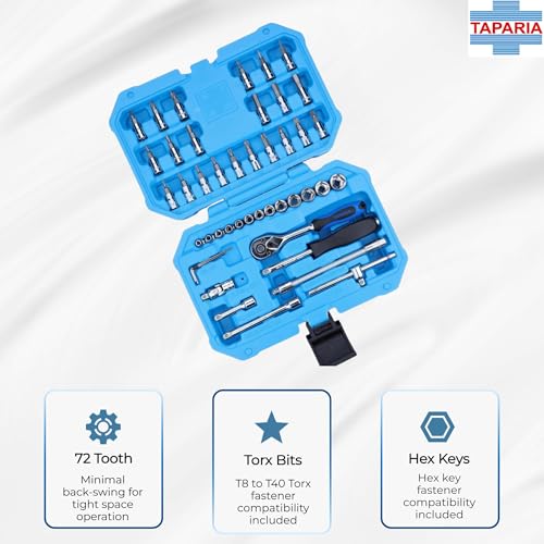 Taparia SA46 Socket Set, 1/4 Inch Drive, 46 Pieces | Chrome Vanadium Steel Sockets & Bits | Professional Mechanic & Home Tool Kit. Suited for Professionals, Workshops, Industries and DIY. - Image 5