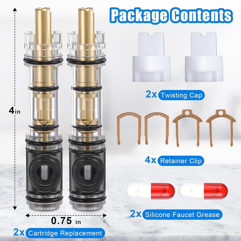 Enhon 2 Pack Dual Seal Cartridge Replacement Compatible with Moen 1225 1225B, One Handle Lavatory and Bathroom Faucet Cartridge Fits Single Handle Faucet/Showers, Brass - Image 2
