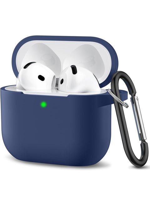 Soft Silicone Full Protective Case Compatible with AirPods 3 with Keychain for Women Men (Blue)