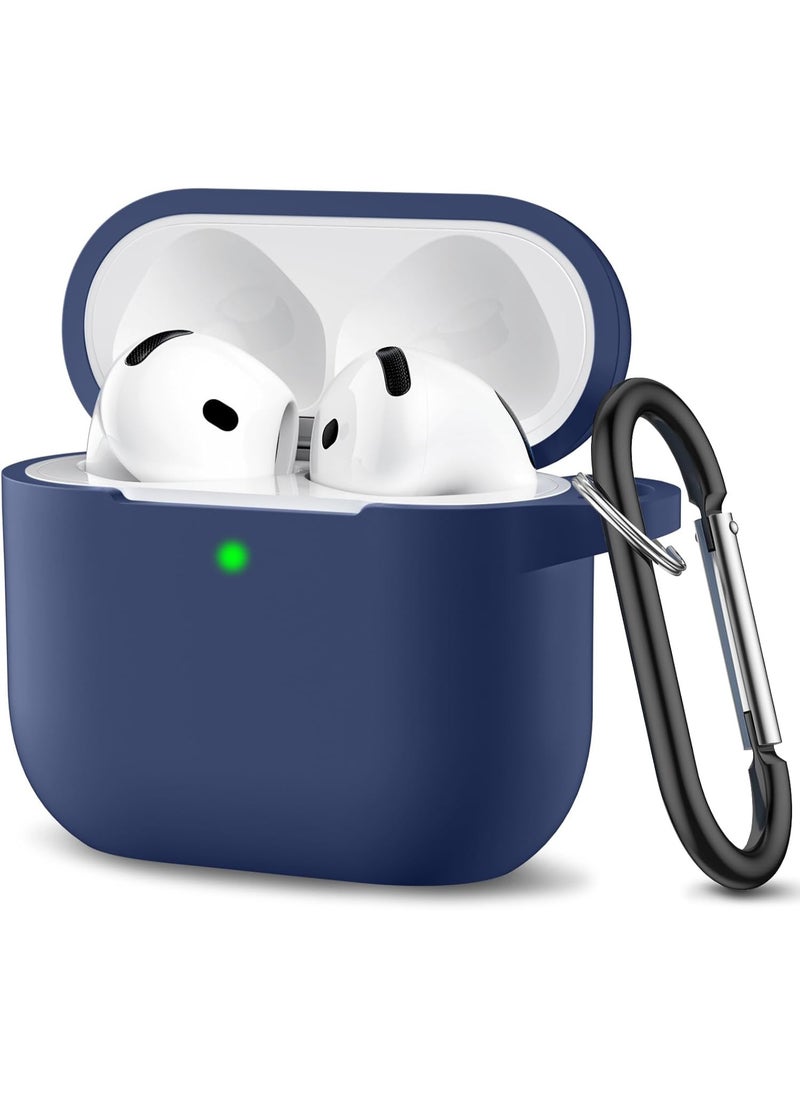 Soft Silicone Full Protective Case Compatible with AirPods 3 with Keychain for Women Men (Blue)